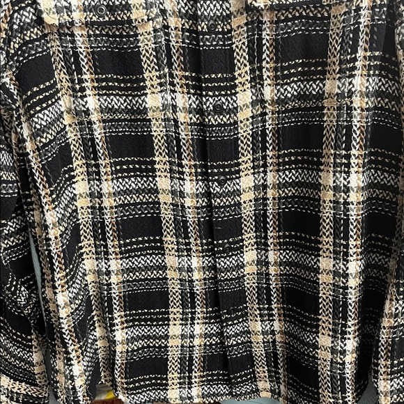 Lucky Brand Black Green and Cream Plaid Casual Button Down Shirt - Picture 4 of 7